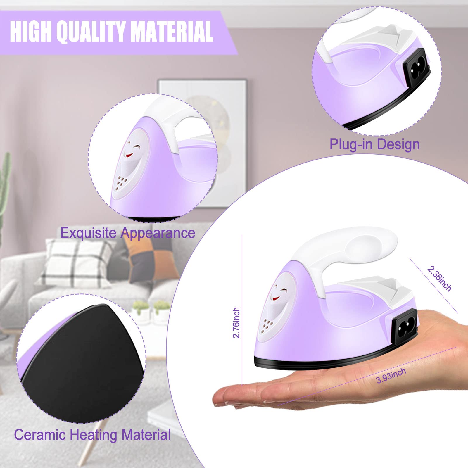 Portable Mini Heat Press Machine for DIY Crafts - Light Purple Small Iron with Charging Base for T-Shirts, Hats, Bags & Shoes | Perfect for Heat Transfer Vinyl Projects at Home, School or Small Business