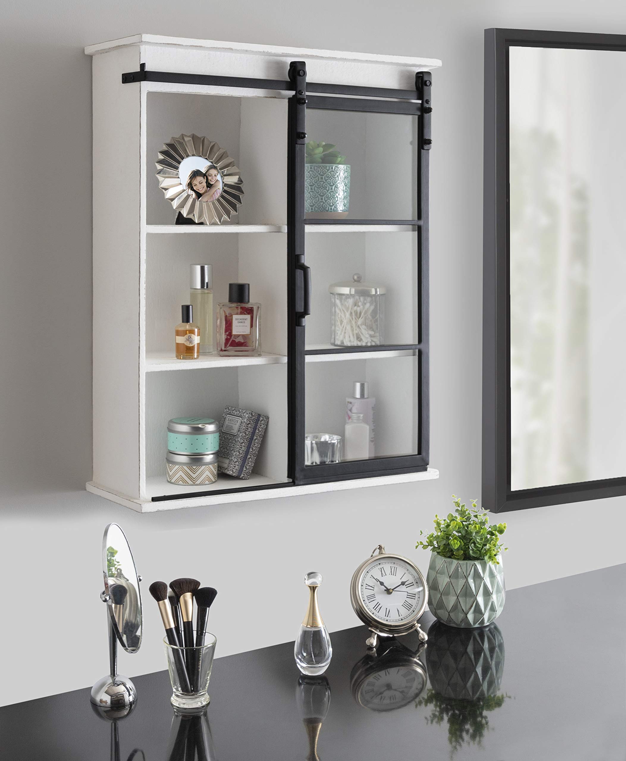 Kate and Laurel Barnhardt Decorative Wooden Wall Cabinet with Sliding Glass Door - 22