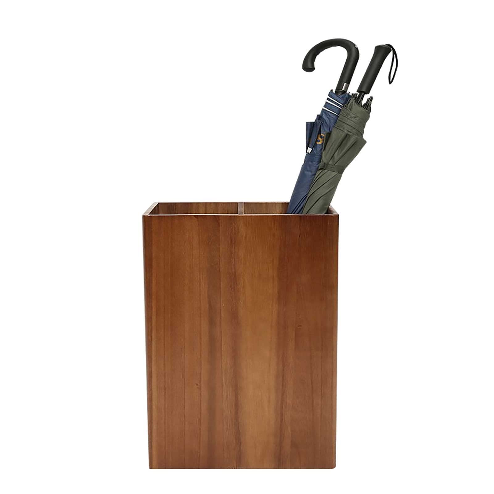 Square Umbrella Holder Stand - Free Standing Wooden Umbrella Rack with Drip Tray, Cane & Walking Stick Storage Organizer for Home, Office, Entryway - Perfect for Patio, Garden & Front Door Decor