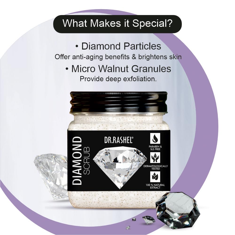 DR.RASHEL Diamond Face & Body Scrub for Men & Women - 12.8oz Anti-Aging & Detoxifying Exfoliator - Deep Cleansing for Dead Skin Removal - Perfect for Spa Day & Skincare Routine