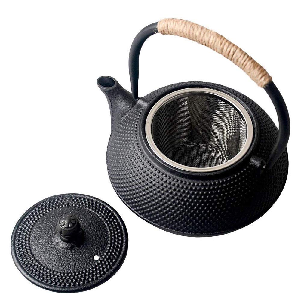 Premium Black Cast Iron Teapot 600ml/20oz - Japanese Tetsubin Style Ceramic Loose Leaf & Teabag Kettle, Stovetop Safe - Perfect for Tea Ceremonies, Home Brewing & Gifts
