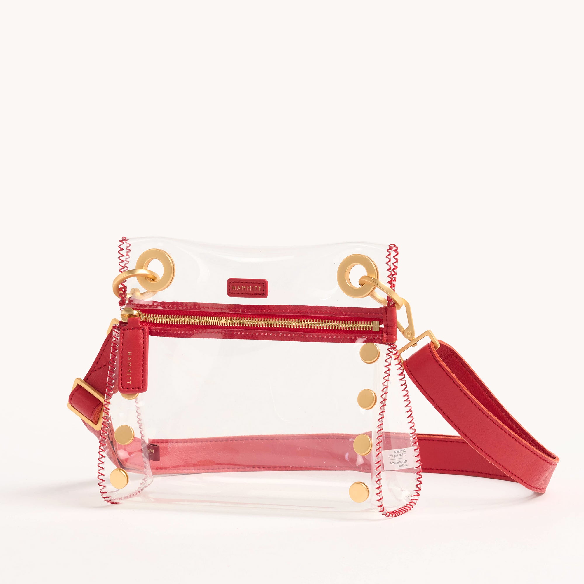 Tony Clear Poppy Red & Brushed Gold Small Handbag - Stylish Crossbody Purse for Women, Perfect for Date Night & Evening Parties
