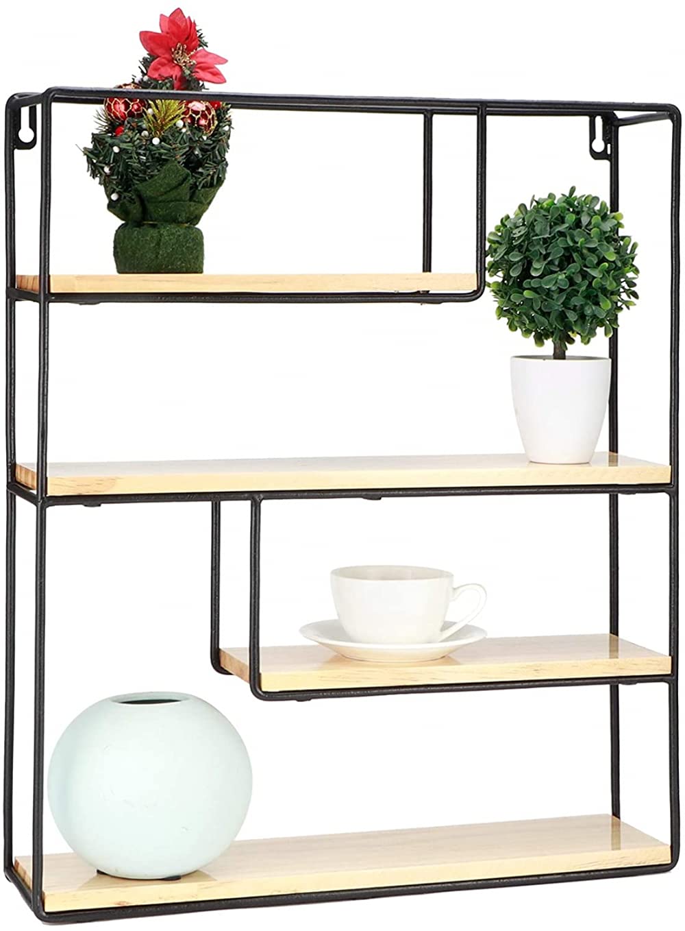 Rustic Wooden Floating Wall Shelves - Rectangular Wall Mounted Storage Shelf Organizer for Home & Office - Perfect for Displaying Books, Decor, and Organizing Small Items
