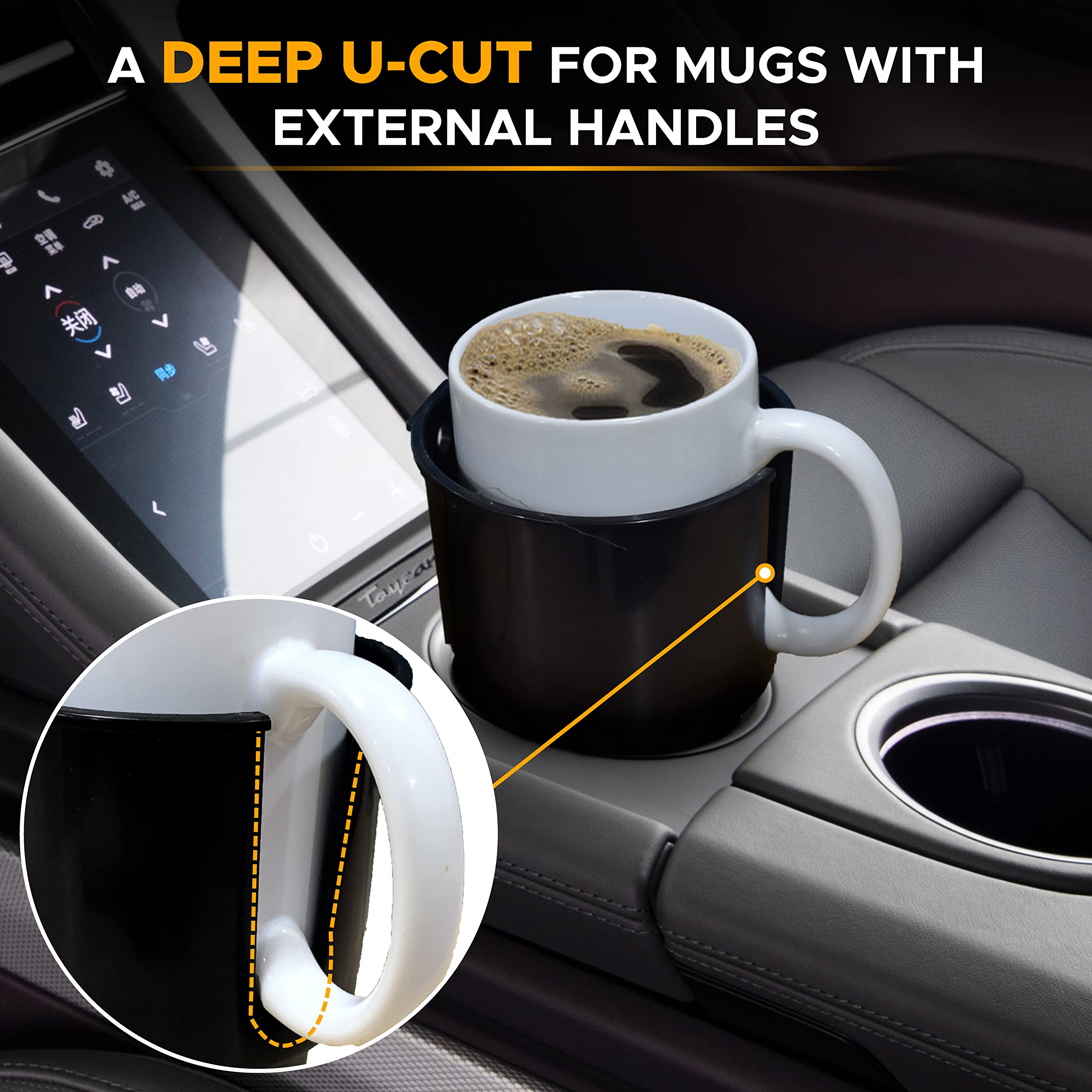 EcoNour Car Cup Holder Expander & Coaster Set (2 Pack) with Push Start Button - Stable Automotive Accessory for Travel, Commuting & Road Trips