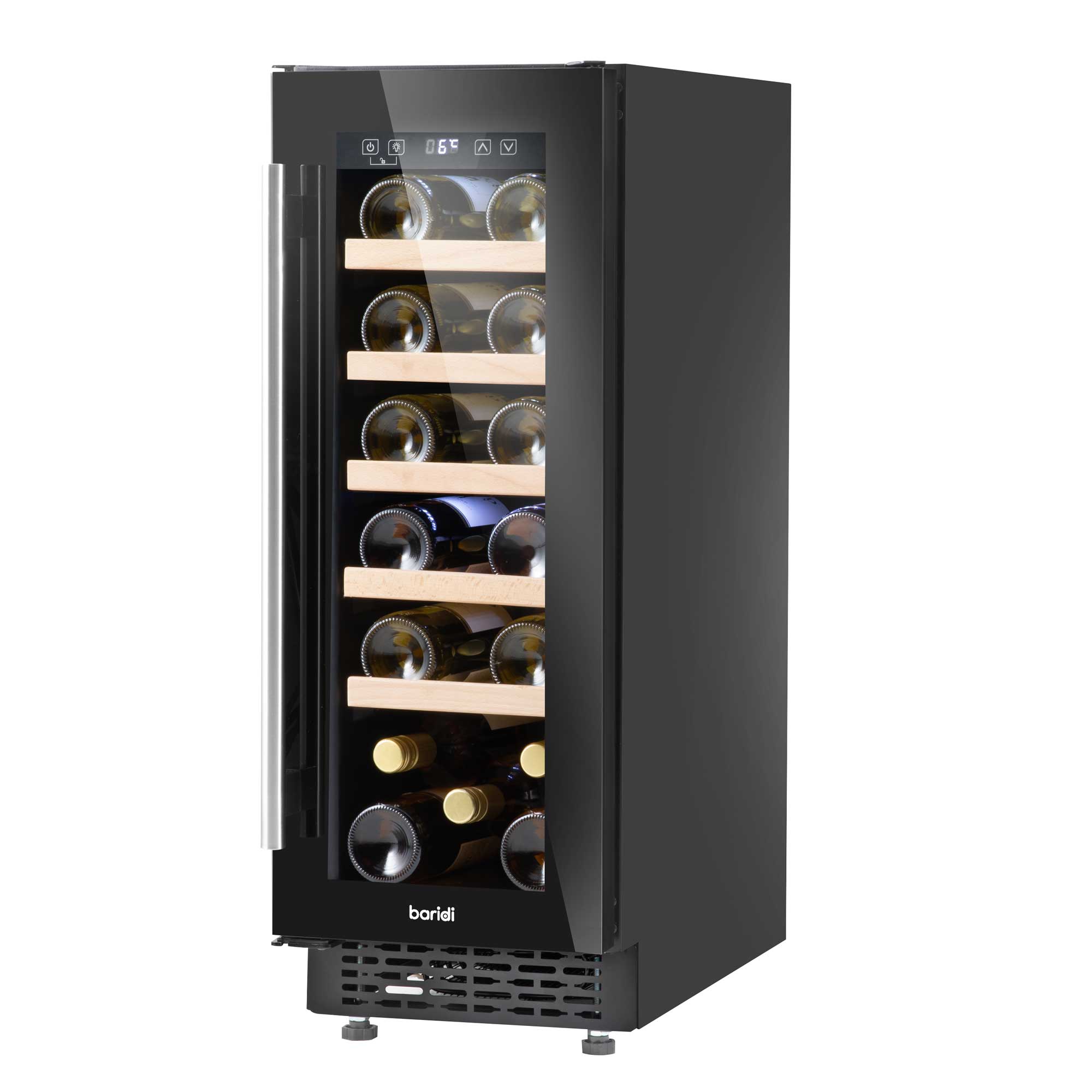 Baridi 20 Bottle 30cm Built-In Wine Cooler Refrigerator - Digital Touchscreen Control, Quiet Operation, Perfect for Kitchen, Bar, or Dining Room Wine Storage