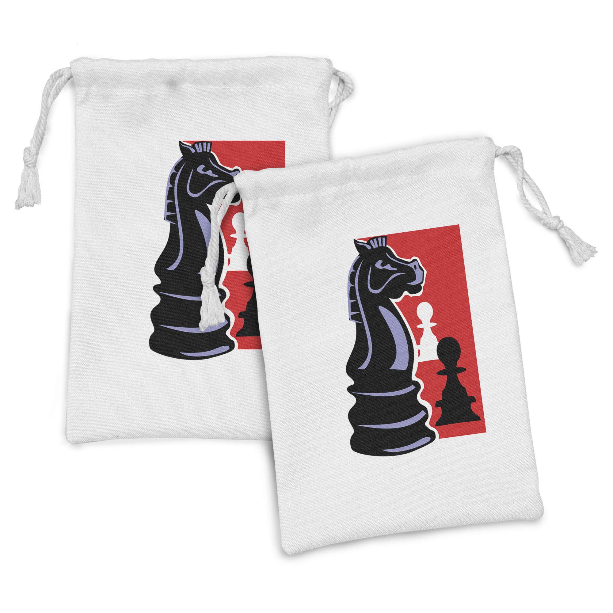 Ambesonne Chess Themed Fabric Pouch Set of 2 - Drawstring Bags with Pawn & Knight Silhouette Design (9