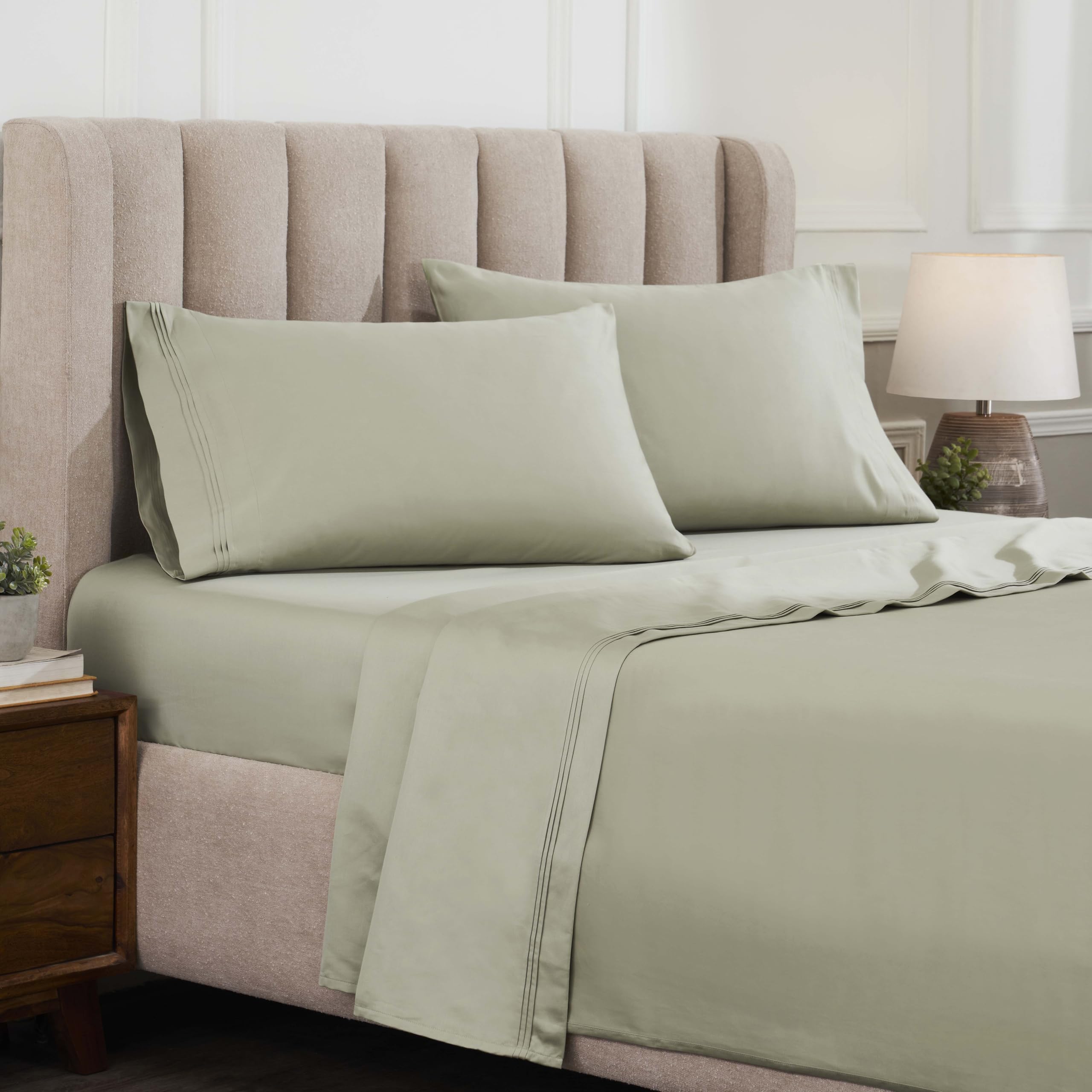 Premium 1500-Thread Count 100% Egyptian Cotton Sheet Set - King Size, Deep Pocket, Solid Sage Green - Ultra Soft & Breathable Luxury Bedding for Hotel-Like Comfort at Home