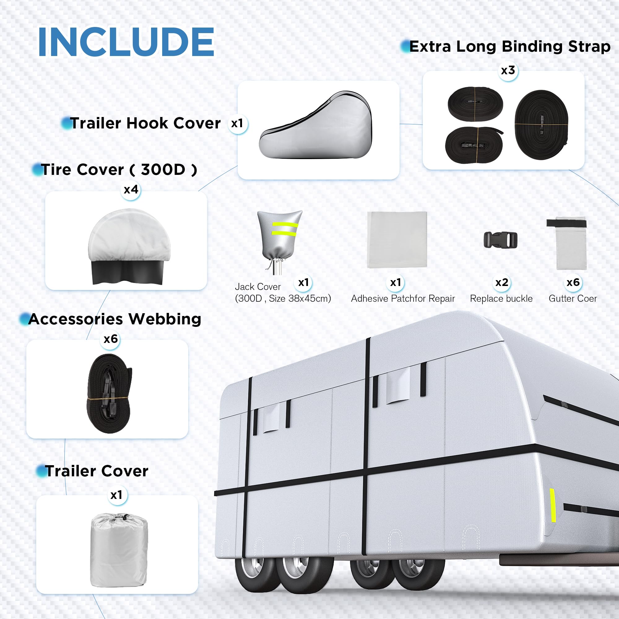 YOLENY 18'-20' RV Travel Trailer Cover - 300D Heavy Duty Windproof, Waterproof, UV Protection Camper Cover with Storage Bag & Repair Patches - Perfect for Outdoor Camping, Winter Storage & Travel Protection