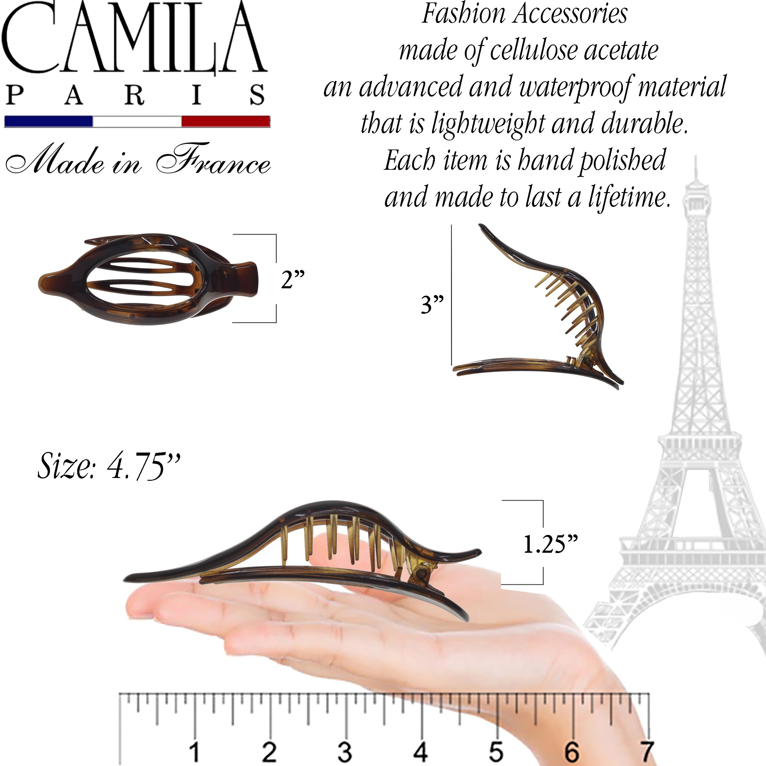 Camila Paris CP2372 2PK French Hair Clips - Large Slide Hair Clips for Volume & Strong Hold | No Slip Grip Hair Claw Clips for Women & Girls | Durable Styling Hair Accessories Made in France | Perfect for Updos, Ponytails & Everyday Hairstyles