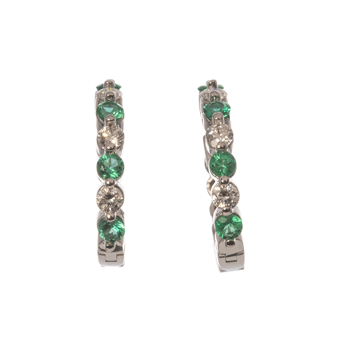 0.40ct Emerald & 0.30ct Diamond 14K White Gold Hoop Earrings for Women - Elegant Green Gemstone Jewelry Gift for Birthday, Anniversary & Special Occasions