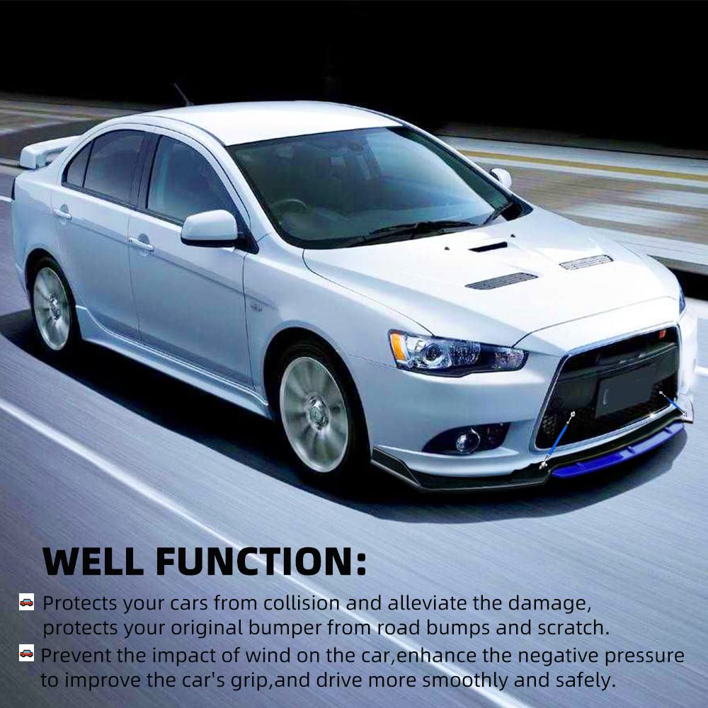 Universal Front Bumper Lip Body Kit - Glossy Black & Blue ABS Front Spoiler Splitter with 11”-13