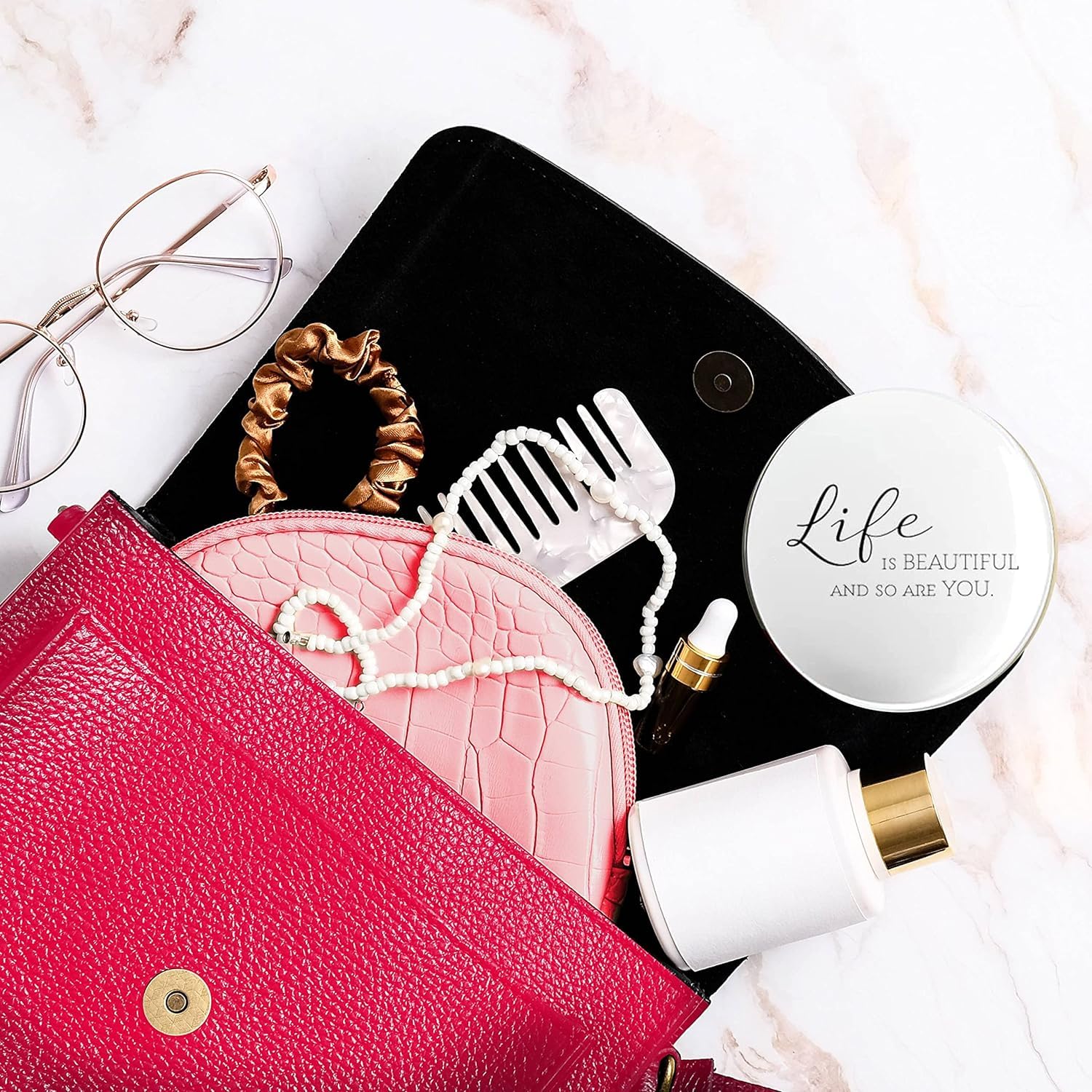 Compact Travel Mirror with Light - 7X Magnification, 5
