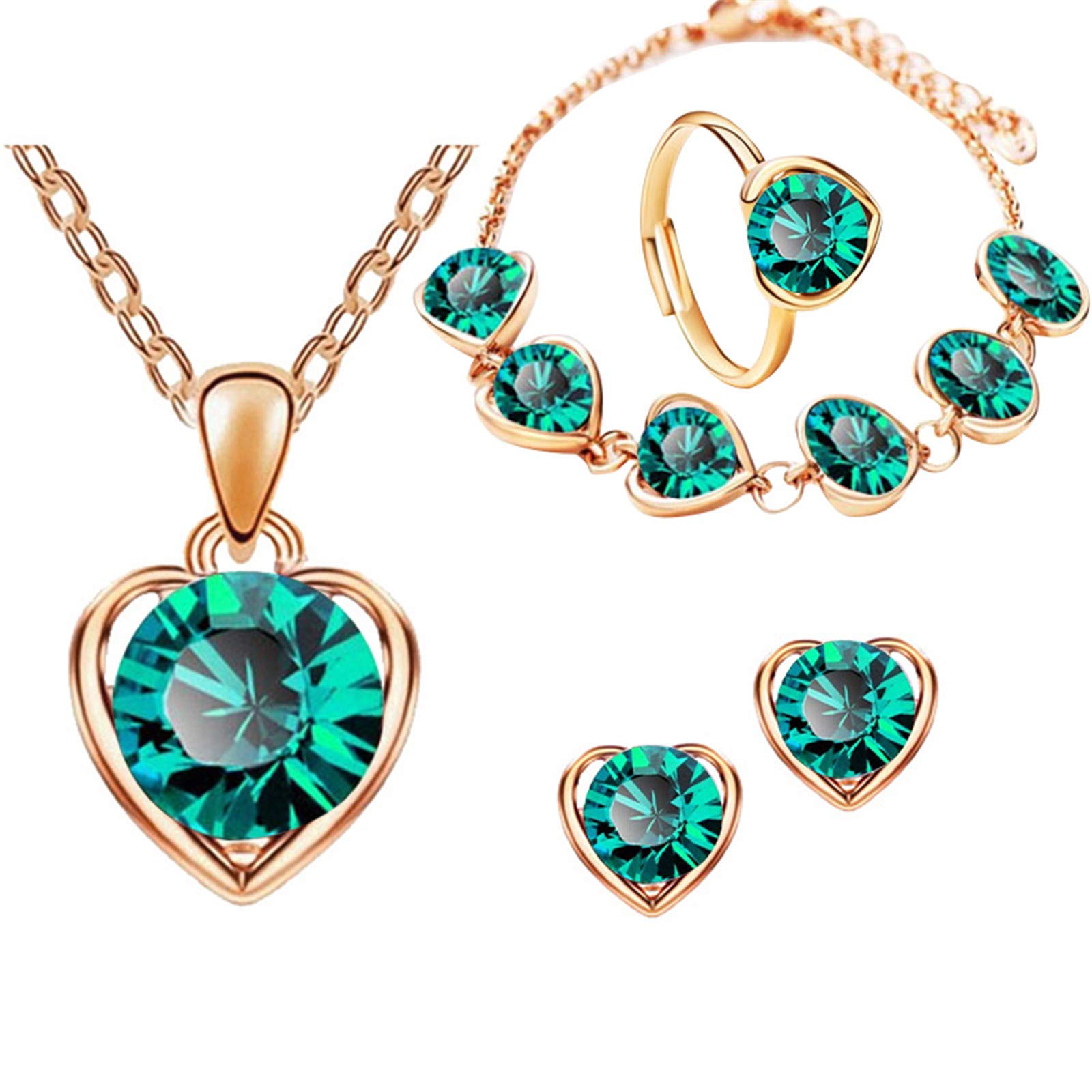 Stylish Women's Jewelry Set - Crystal Heart Bracelet, Necklace, Earrings & Ring 4-Piece Gift for Her | Perfect for Valentine's Day, Anniversary & Special Occasions