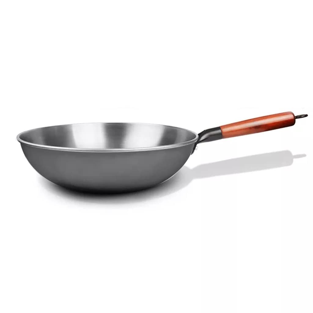 WIONC 34cm Chinese Carbon Steel Wok - Uncoated Non-Stick Stir Fry Pan for Steak, Eggs & Asian Cooking - Removable Wooden Handle, Dishwasher Safe - Perfect for Home Kitchen & Restaurant Use (Color: A, Size: 30cm)