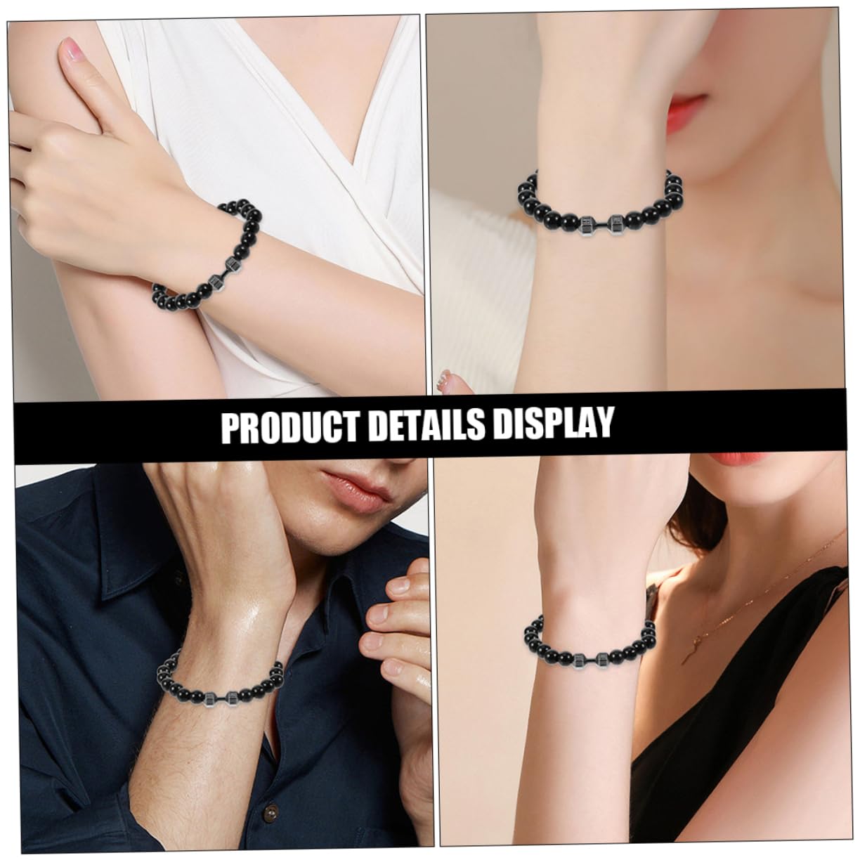 4-Pack Black Volcanic Rock Dumbbell Bracelets for Men - Adjustable Wrist Weights for Fitness Training, Gym Workouts & Outdoor Activities