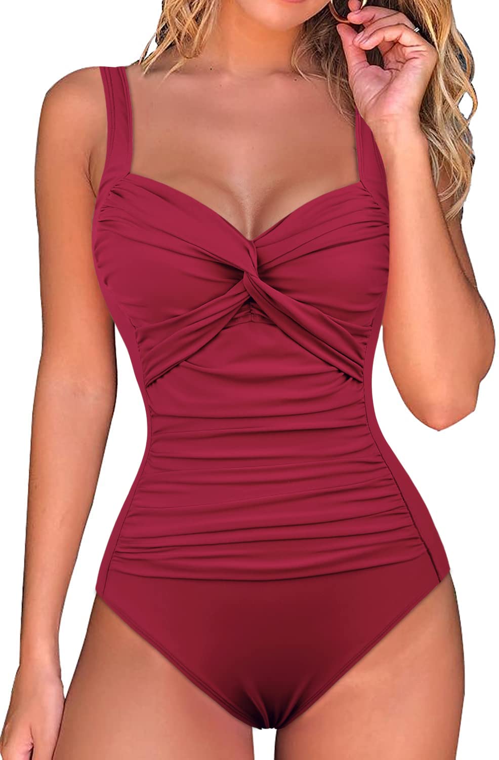 Coastal Rose Women's One Piece Swimsuits - Tummy Control Monokini with Front Cross Design for Beach, Pool & Vacation | Flattering Swimwear for Summer