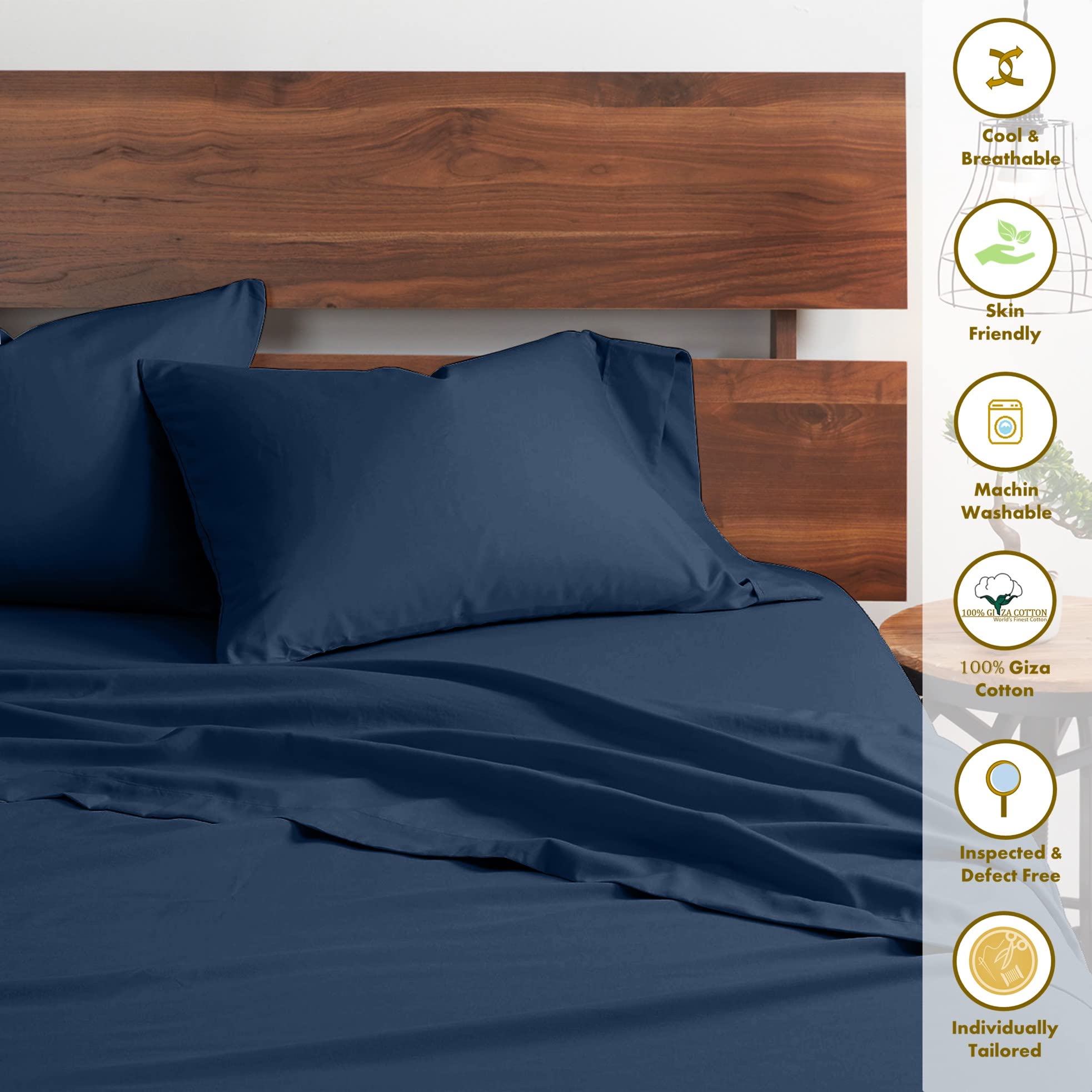 Premium 100% Certified Giza Cotton Pillowcase & Sheet Set - RV Short Queen Size, Soft Sateen Weave, Breathable Egyptian Cotton, Fits Up to 18-Inch Deep Pockets - Mediterranean Blue | Perfect for RV Beds, Guest Rooms & Luxury Home Bedding