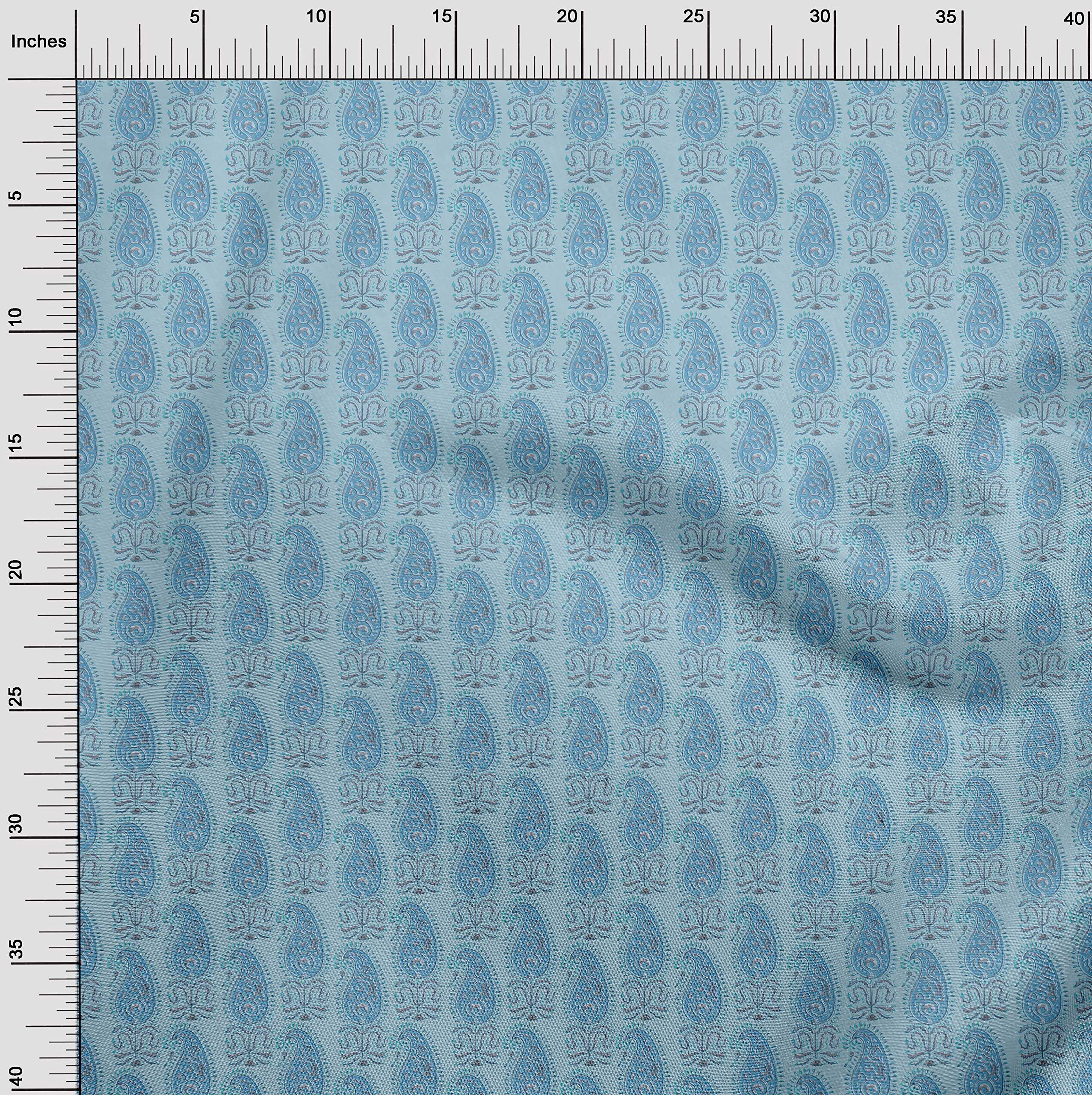 oneOone Cotton Jersey Light Blue Kalamkari Printed Fabric - 58 Inch Wide by The Yard for DIY Clothing, Dresses & Home Decor Sewing Projects | Soft & Breathable Material for Crafting, Quilting & Fashion Design