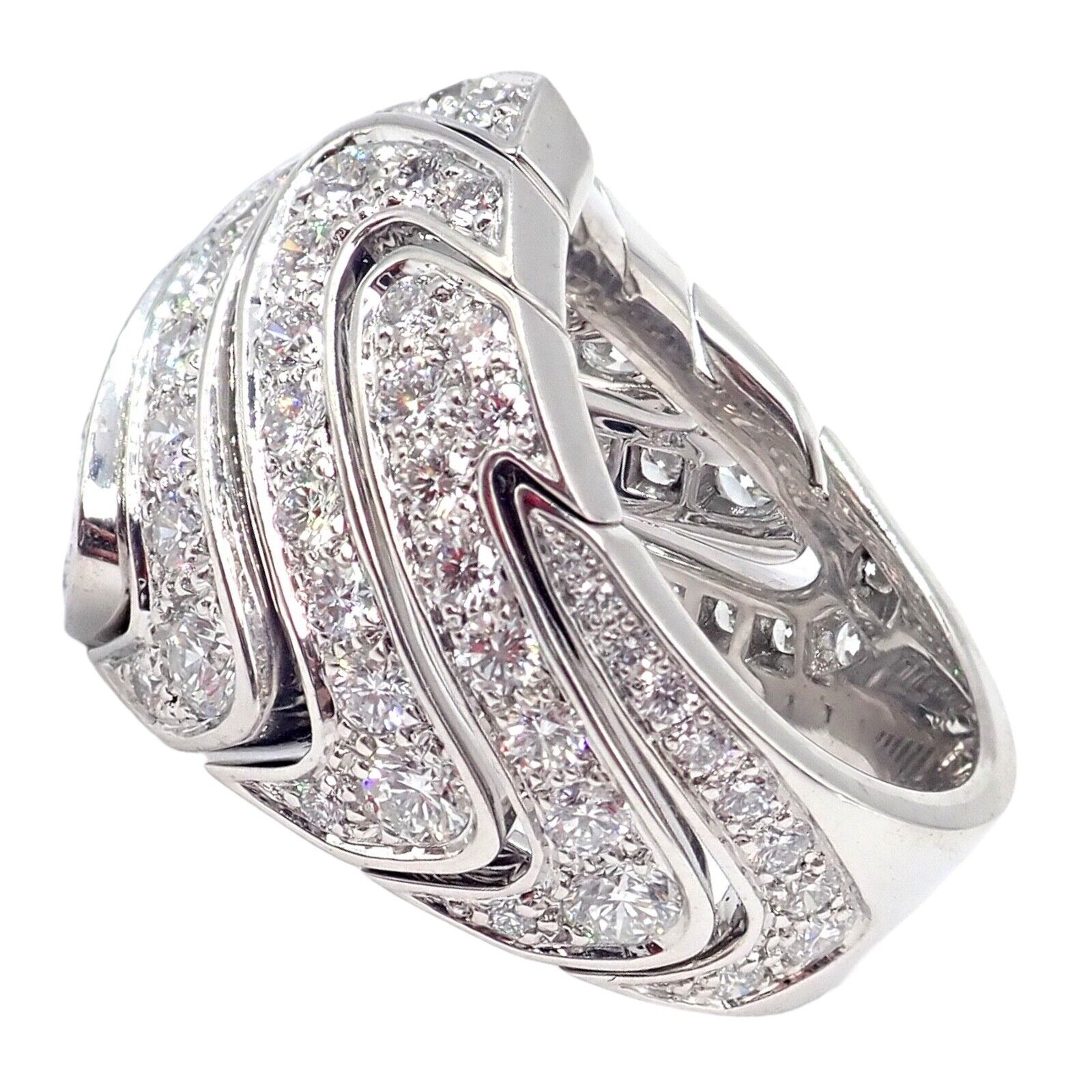 Authentic Cartier 18k White Gold Diamond Waves Large Ring - Luxury Jewelry for Women, Perfect for Weddings, Anniversaries & Special Occasions