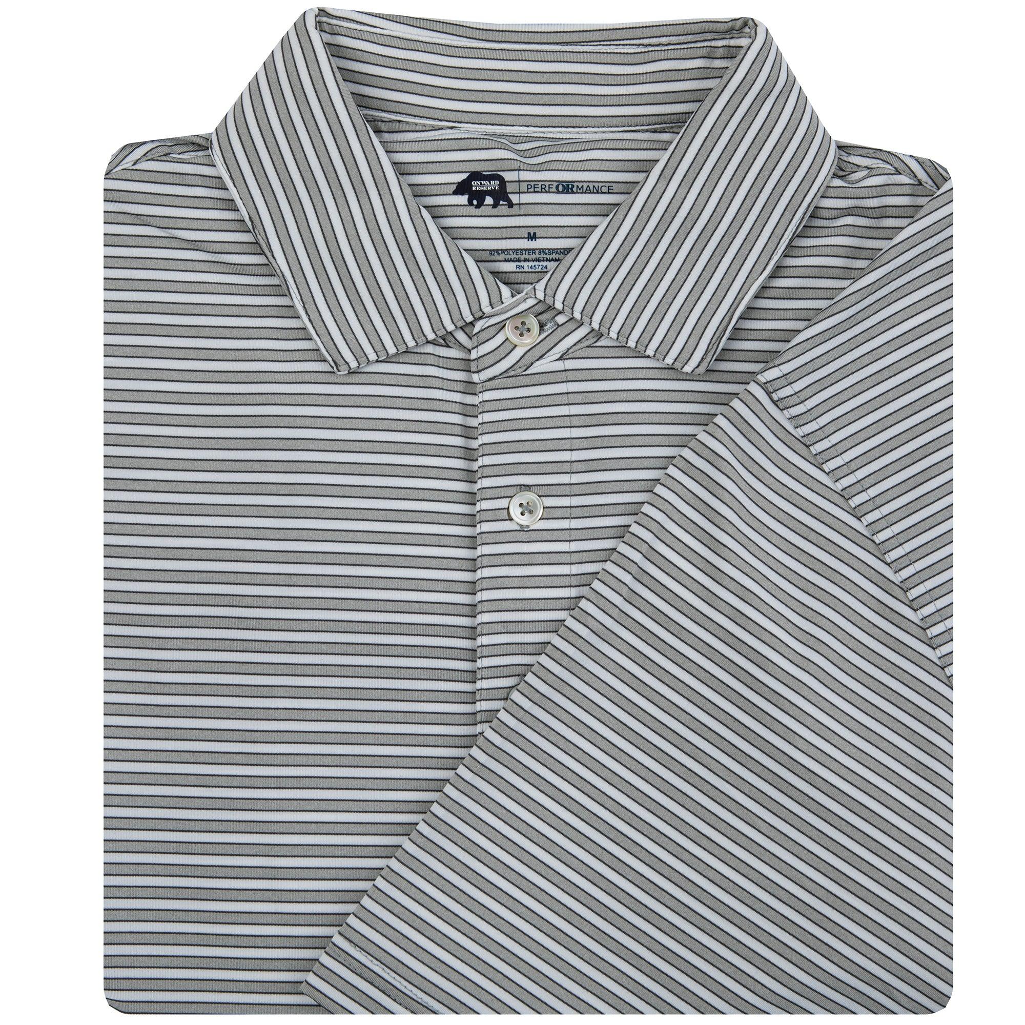 Mulligan Stripe Performance Polo Shirt for Men - Heather Mirage Grey & Gunmetal - Moisture Wicking, Breathable Golf & Casual Wear