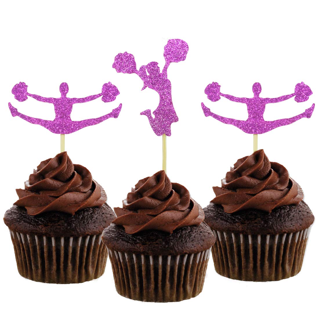 24 PCS Glitter Cheerleader Dance Cupcake Toppers - Sports Party, Baby Shower, Birthday & Wedding Decorations - Perfect for Cheerleading Events, Team Celebrations and Festive Dessert Displays