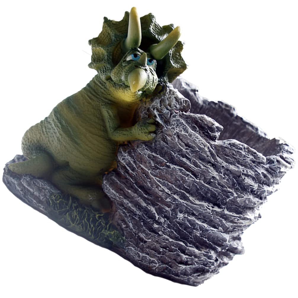 DOITOOL Creative Triceratops Design Resin Succulent Planter with Drainage - Grey Dinosaur Flower Pot for Home, Office & Garden Decor | Perfect for Desktop Plants, Cacti & Small Succulents