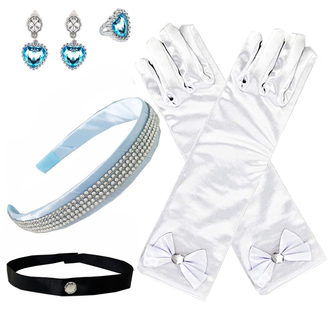 **Cinderella Princess Dress Up Set - Headband, Choker & Gloves for Girls - Perfect for Halloween, Christmas & Birthday Parties - Fairy Tale Costume Accessories**    *(Use for dress-up play, themed parties, photo shoots, and Disney-inspired events!)*