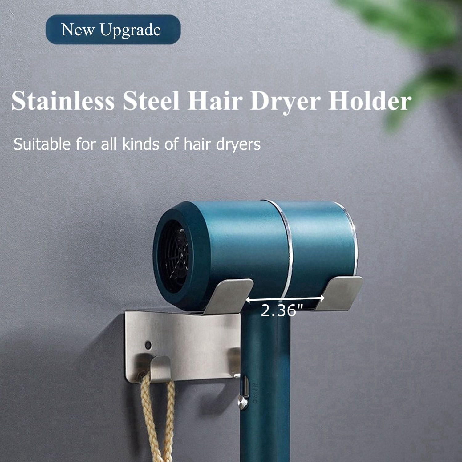 Stainless Steel Wall Mounted Hair Dryer Holder with Hooks - Bathroom Organizer for Blow Dryer, Silver | Perfect for Small Spaces & Clutter-Free Vanity Organization