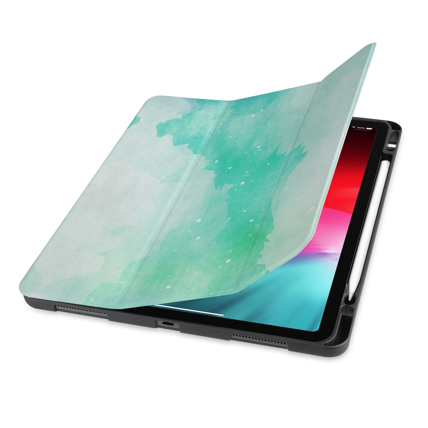 Premium iPad Trifold Case with Abstract Watercolor Splash Design - Slim Protective Cover for iPad Air/Pro, Perfect for Work, Travel & Home Use