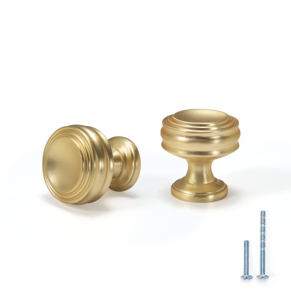 6 Pack Brushed Brass Cabinet Knobs - Single Hole Modern Cabinet Pulls for Kitchen, Bathroom & Bedroom - Elegant Dresser Drawer Handles & Furniture Hardware (Perfect for Home Renovation & DIY Projects)