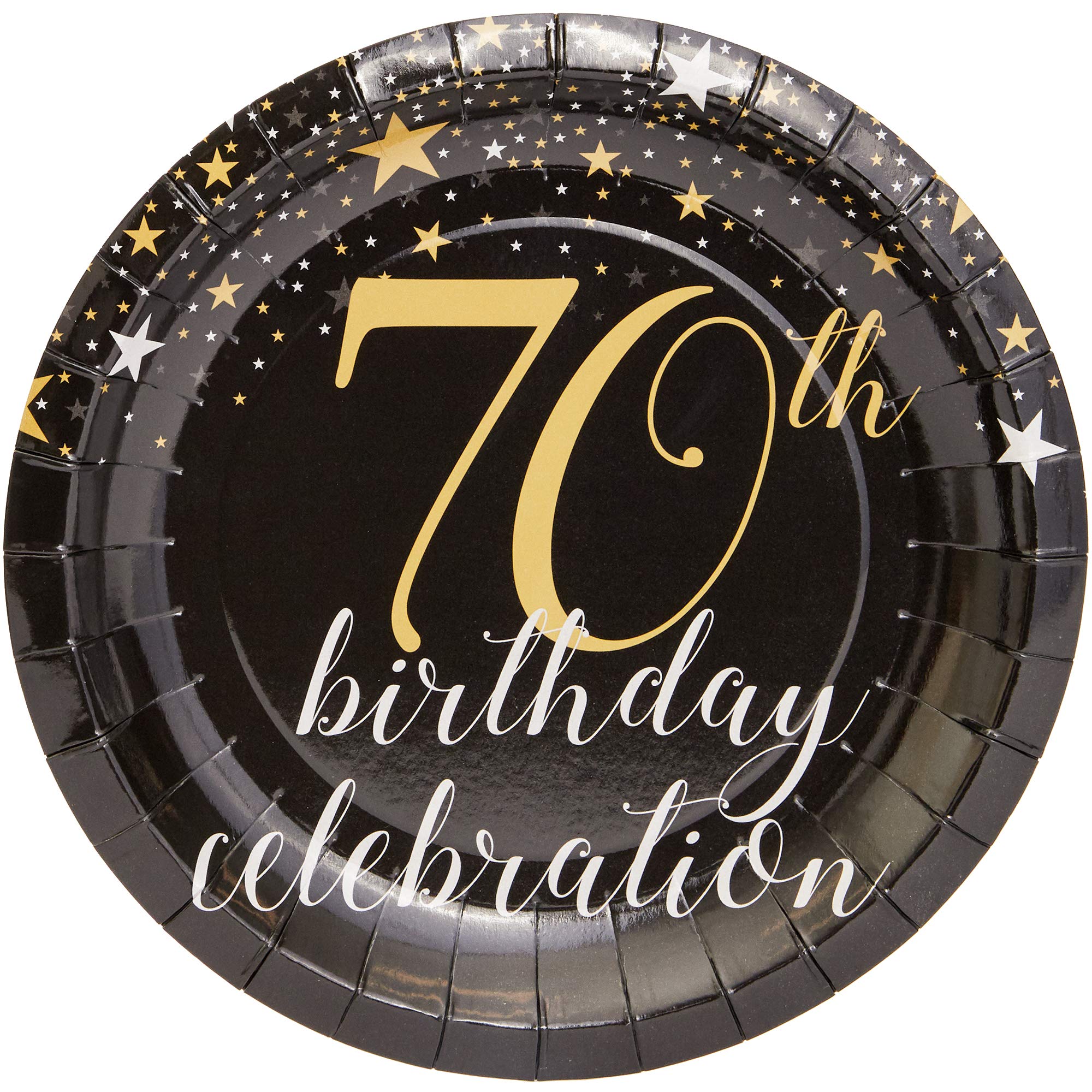 BLUE PANDA 80-Count 70th Birthday Party Plates - 7 Inch Disposable Paper Plates for Anniversary Celebration, Black Dinnerware - Perfect for Birthday Parties, Retirement Celebrations & Milestone Events