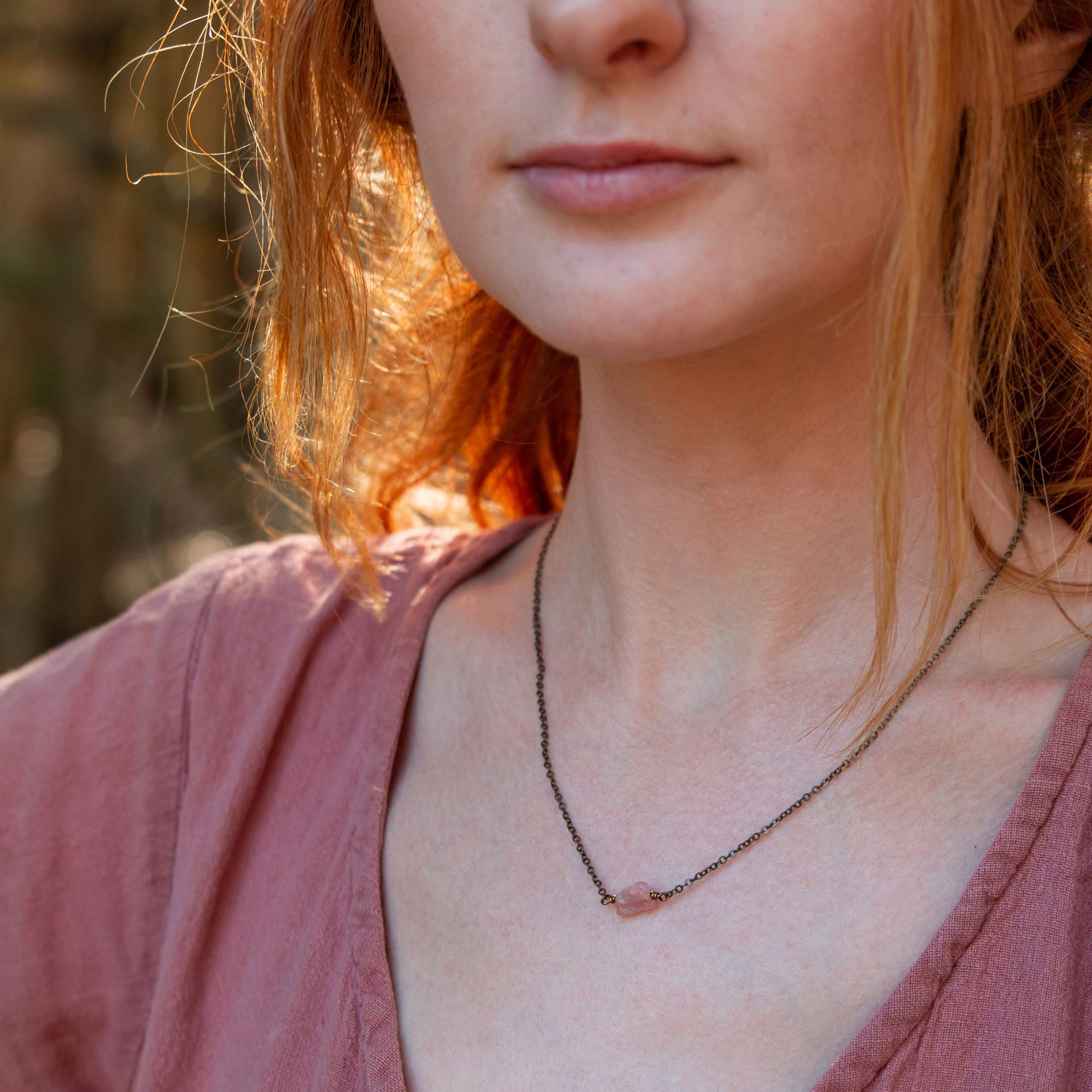 Luna Tide Rose Quartz Raw Nugget Necklace in Bronze - Healing Crystal Jewelry for Women, Natural Stone Pendant for Spiritual Energy & Chakra Balance | Perfect for Meditation, Yoga & Everyday Wear