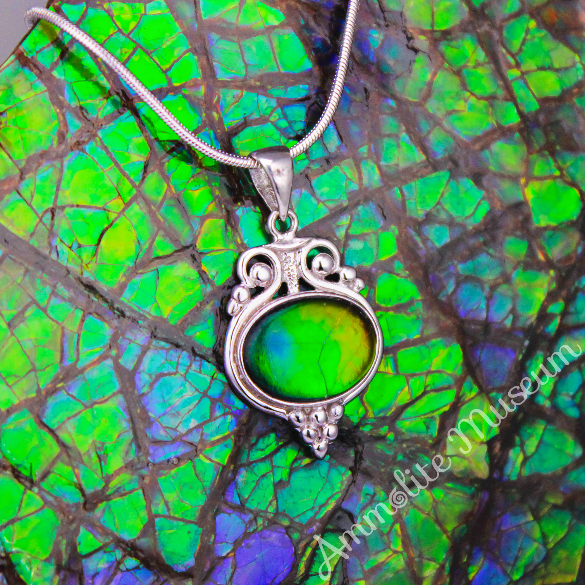 Natural Ammolite Sterling Silver Oval Pendant Necklace – Elegant Jewelry for Women, Gift for Her, Birthday & Anniversary Present