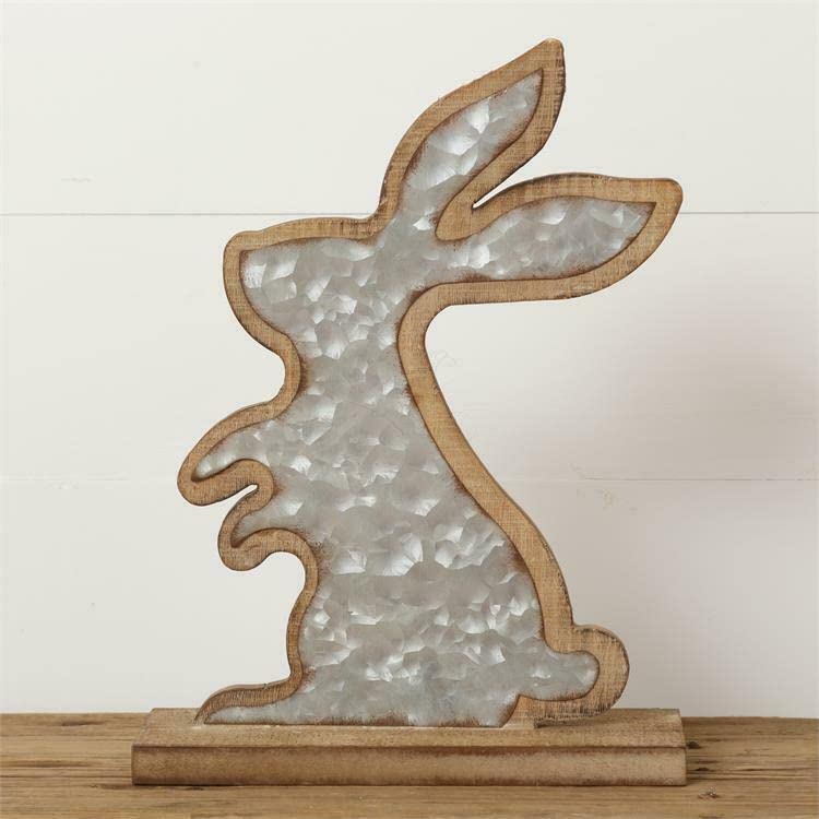 Vintage Primitive Wood and Metal Bunny Rabbit Sign - Farmhouse Country Decor for Home, Kitchen, Wall Art | Perfect for Easter Decor, Farmhouse Style, Rustic Cabin & Cottage Decorating