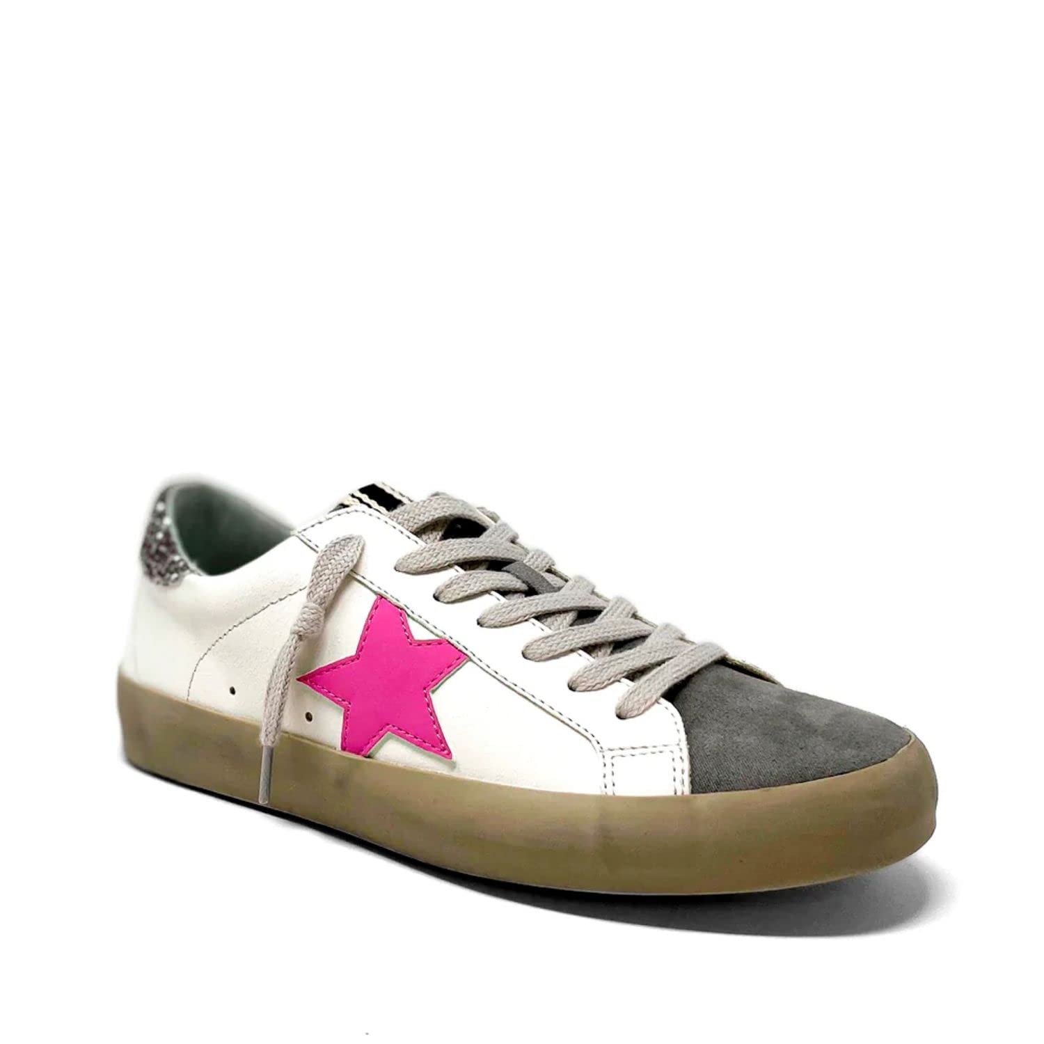Women's Paris ShuShop Star Distressed Glitter Pre-Scuffed Fashion Sneakers - Trendy Casual Shoes for Women, Comfortable Walking Shoes for Daily Wear, Perfect for Street Style & Outfits