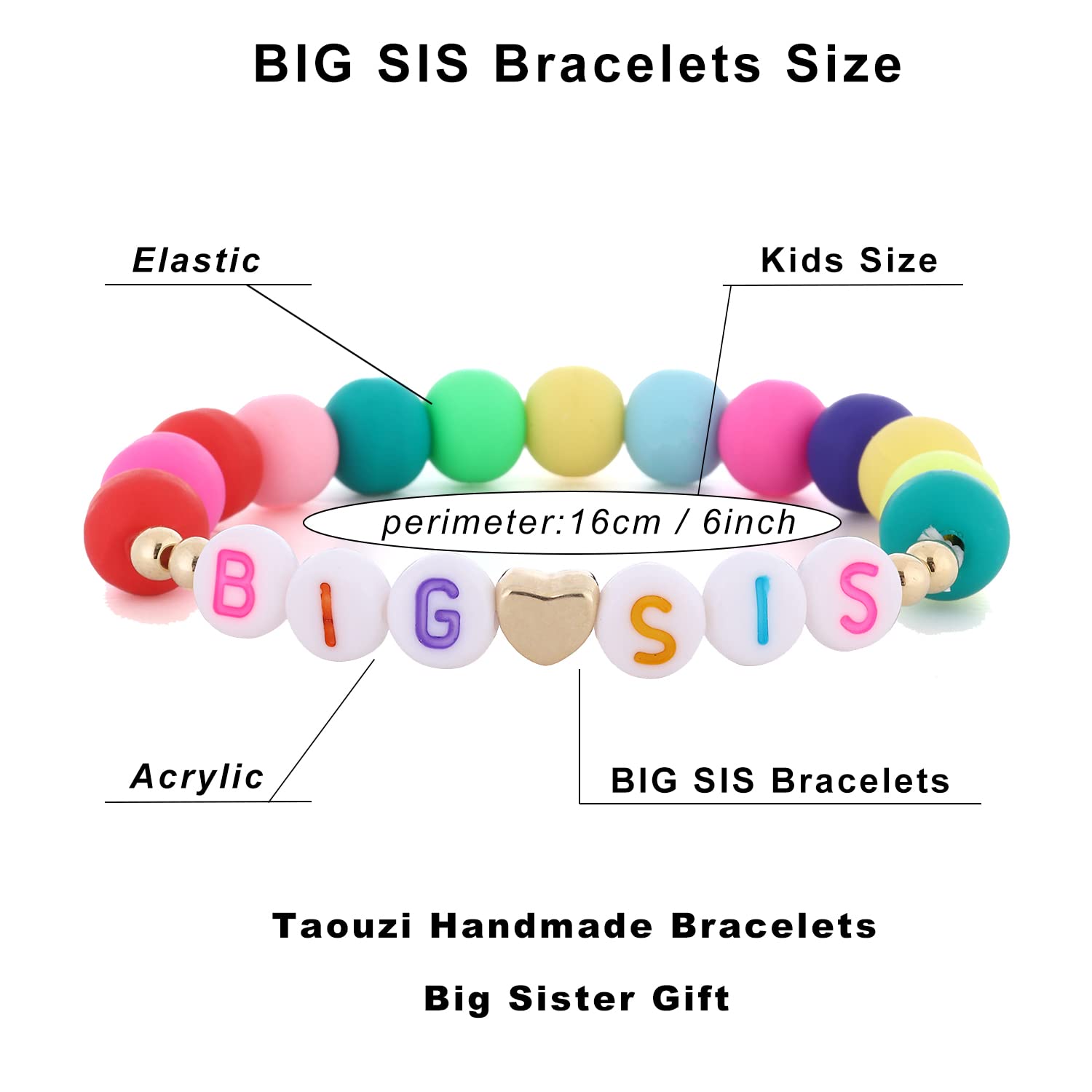 Taouzi 3Pcs Handmade Colorful Clay Bead Bracelets - Thoughtful Big Sister Gift Set for Birthday, Announcement & Special Occasions | Sister Jewelry for Everyday Wear & Celebrations