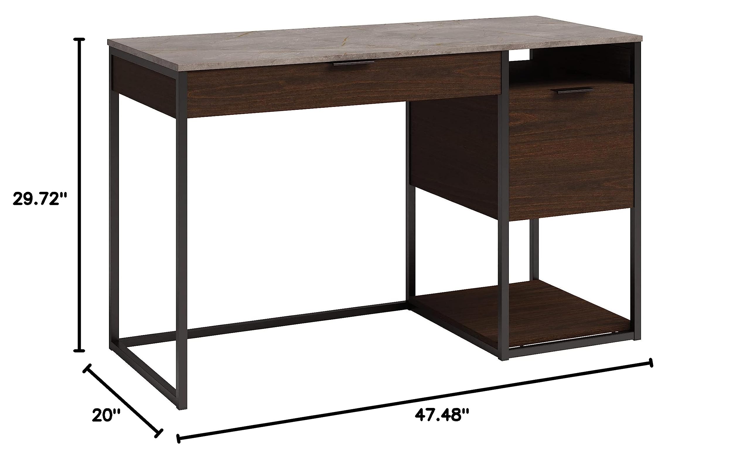 Sauder International Lux Single Pedestal Home Office Desk - Modern Umber Wood Finish for Study, Work from Home & Small Office Spaces