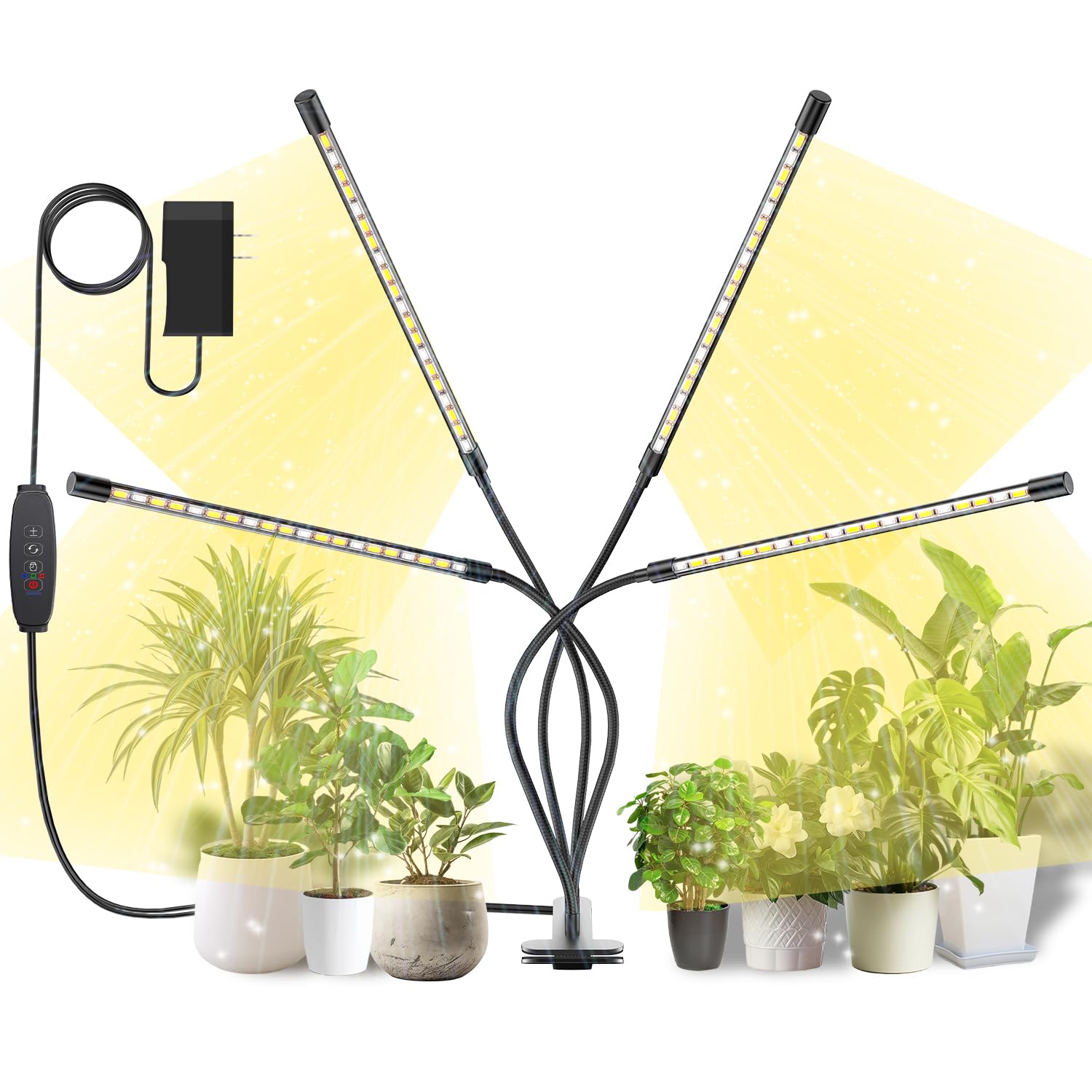 Bseah Full Spectrum LED Grow Lights for Indoor Plants, Seed Starting with Auto ON/Off Timer - 4 Tubes for Hydroponics, Greenhouse & Home Gardening