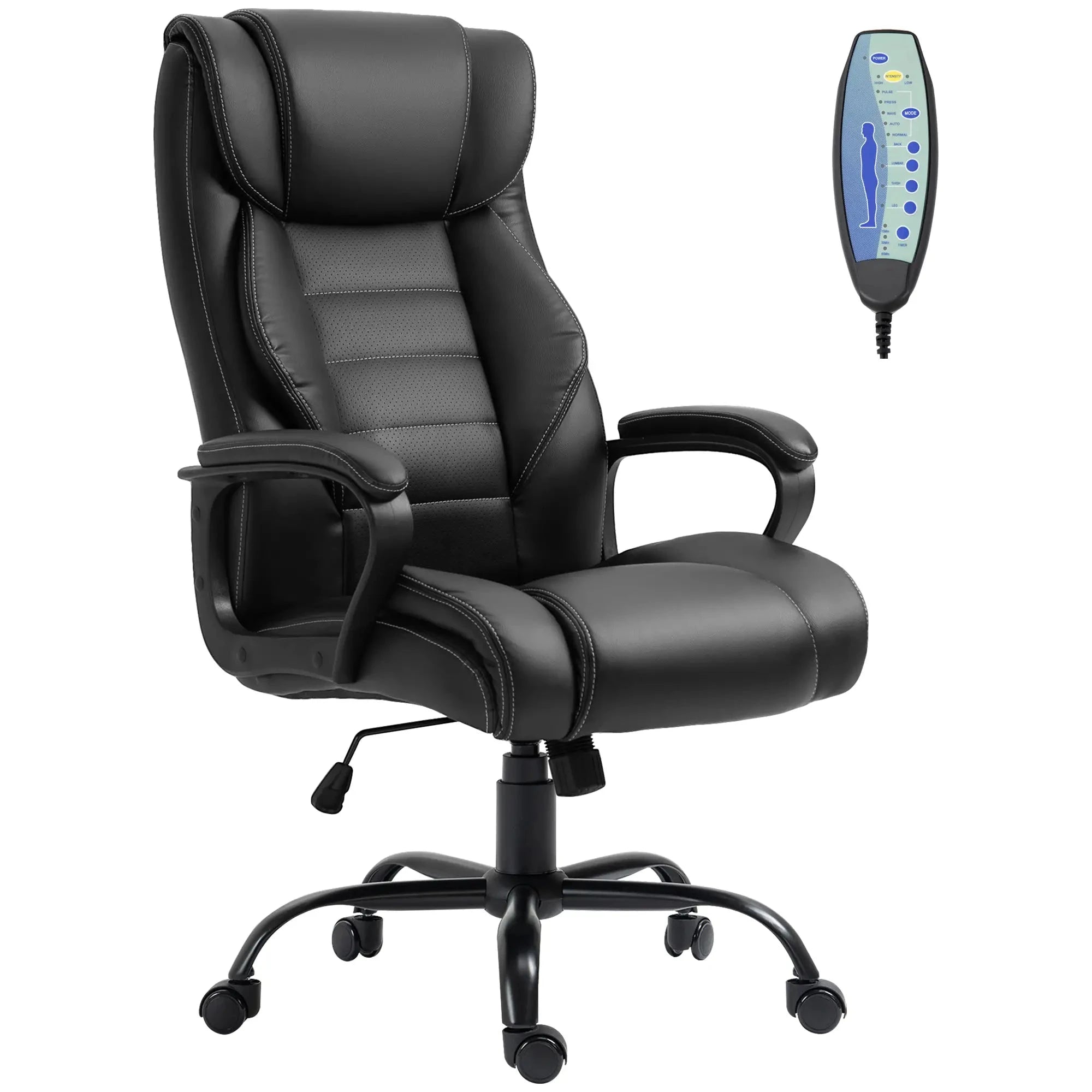 Premium High Back Executive Office Chair - Faux Leather Massage Chair with 6-Point Vibration & 360° Swivel - Black/Gray Options - Perfect for Home Office & Workspace Comfort