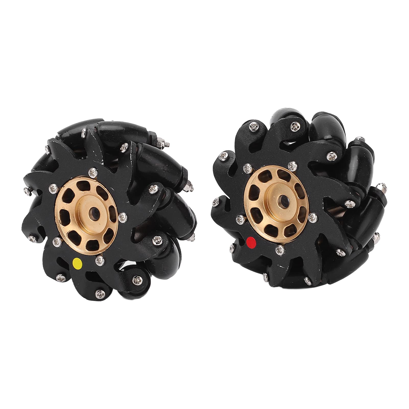 Premium Mecanum Wheels for RC Cars - 2Pcs Omni-Directional High Friction Wheels with Flexible Movement (Gold) - Perfect for Robotics, DIY Projects & All-Terrain RC Vehicles