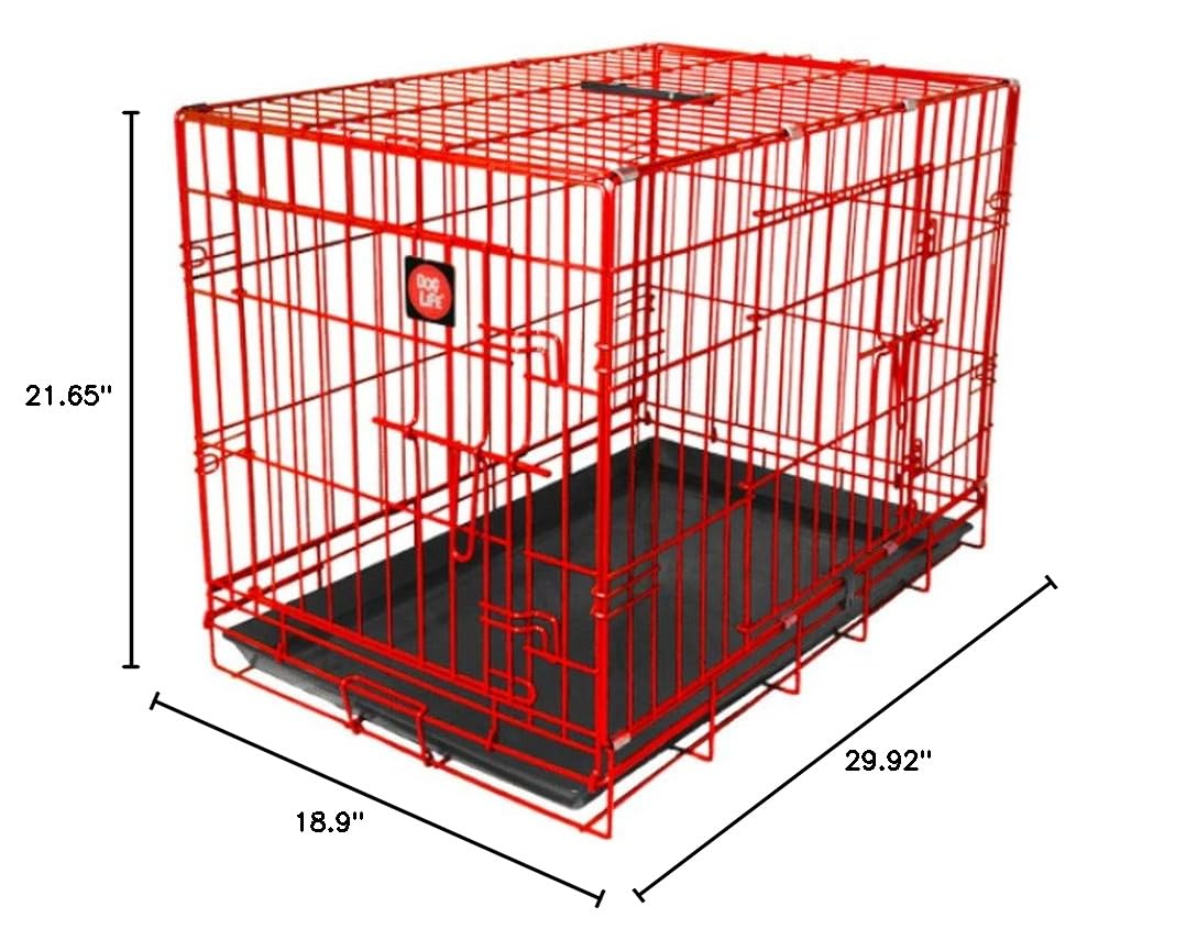 JAMES & STEEL 30-Inch Heavy Duty Dog Crate for Medium to Large Dogs - Red Pet Cage with Secure Locking Door - Perfect for Home, Travel & Training