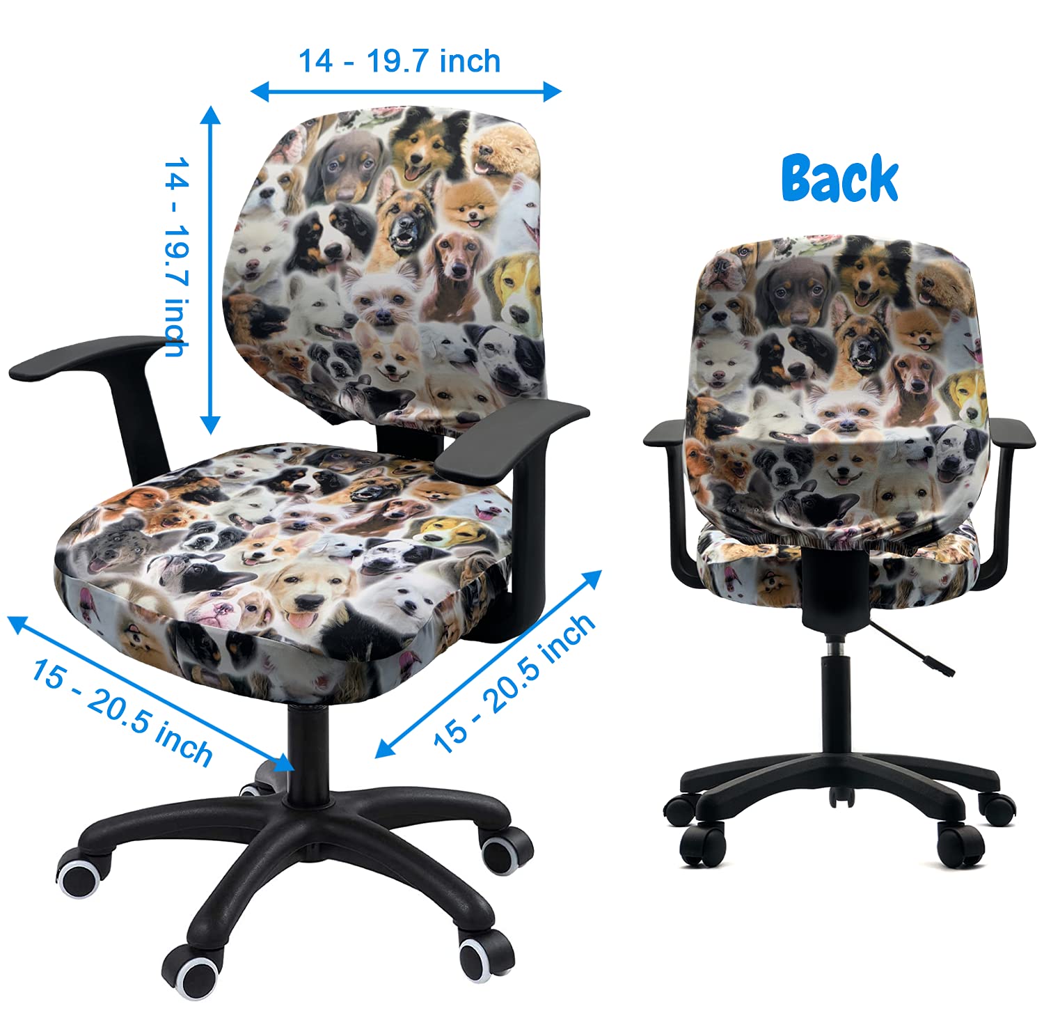 Stretchable Office Chair Cover Set - 2-Piece Waterproof Computer Desk Chair Seat Protector for Home & Office Use | Fits Swivel Chairs, Prevents Stains & Wear