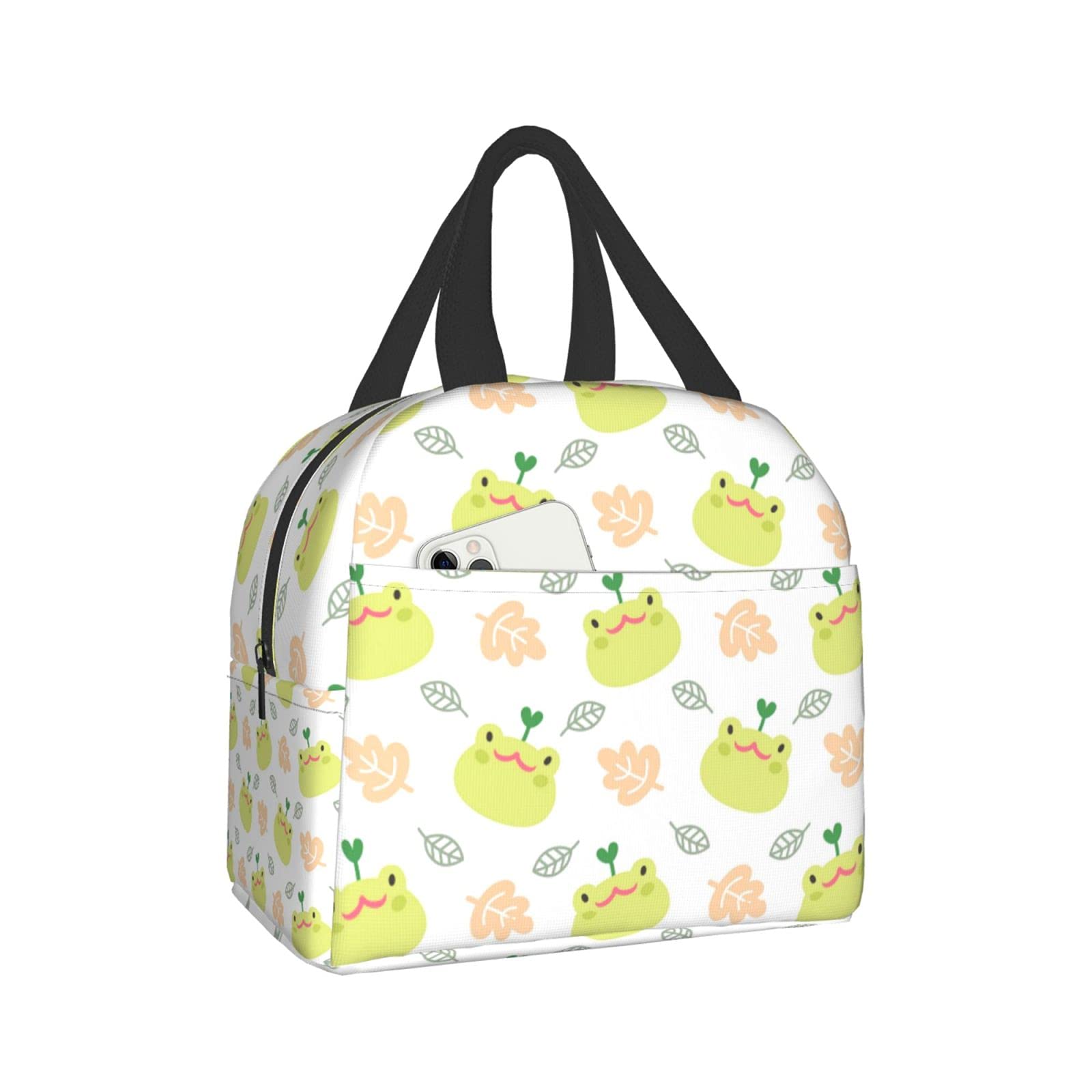Insulated Cute Frog & Leaf Pattern Lunch Box - Reusable Waterproof Picnic Bag for Travel, School & Shopping | Durable Eco-Friendly Tote for Men, Women, Girls & Boys | Perfect for Work, Beach & Outdoor Activities