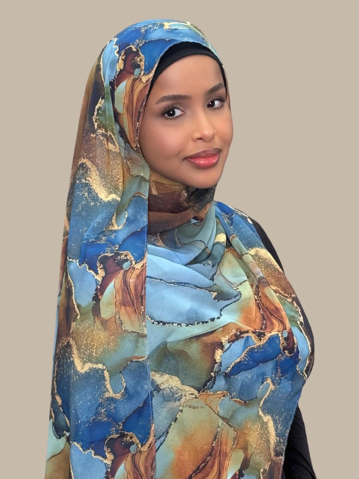 Printed Chiffon Hijab Scarf - Soft Lightweight Muslim Headscarf for Women - Perfect for Daily Wear, Prayer, and Special Occasions