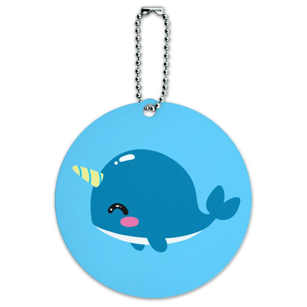 Adorable Kawaii Baby Narwhal Round Luggage ID Tag - Cute Suitcase Name Tag for Carry-On Bags - Perfect for Travel, Kids' Backpacks & School Supplies