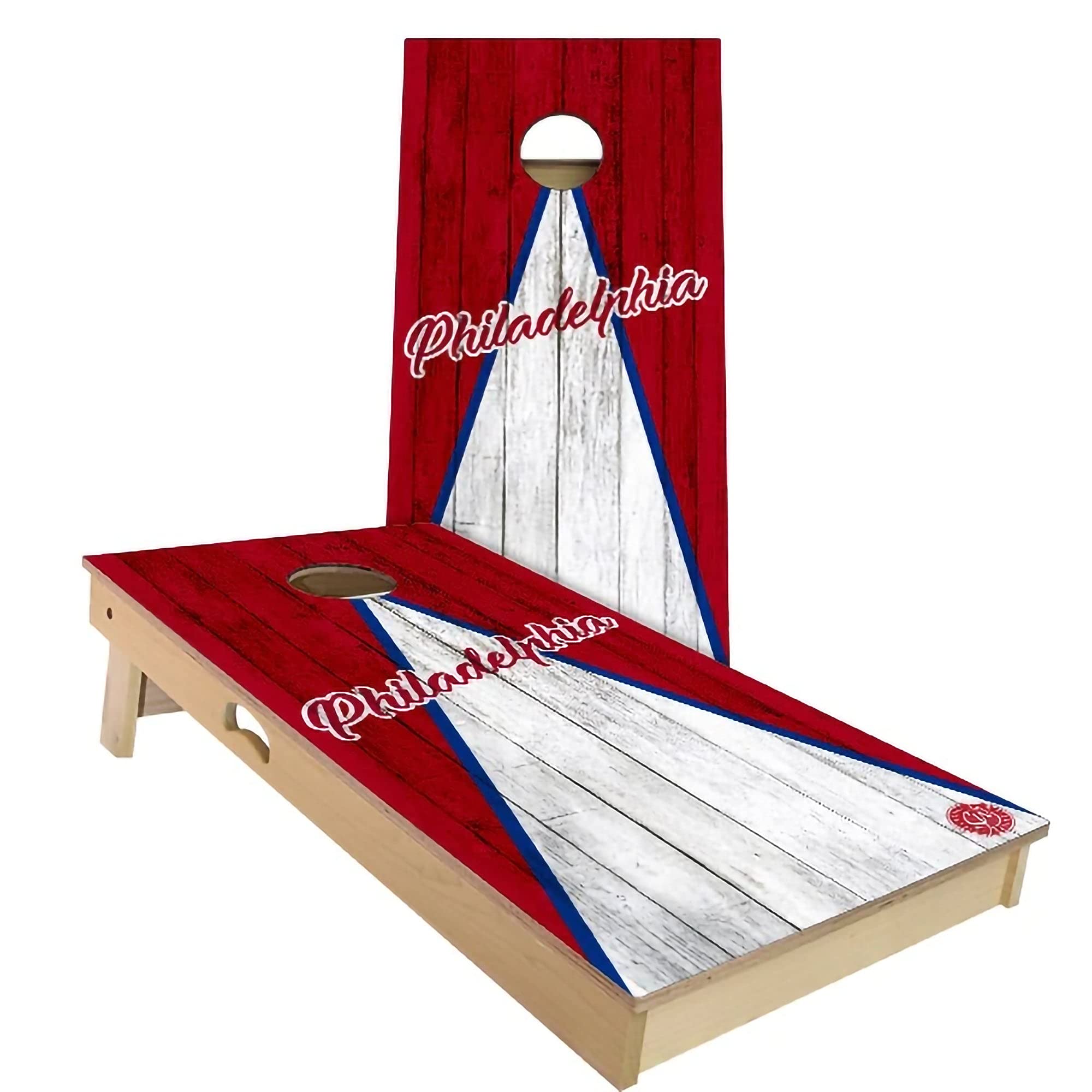 Skip's Garage Philadelphia Triangle Themed Cornhole Board Set - 2 Boards & 8 Bags - Custom Size & Accessories - Perfect for Tailgating, Backyard BBQs & Outdoor Parties