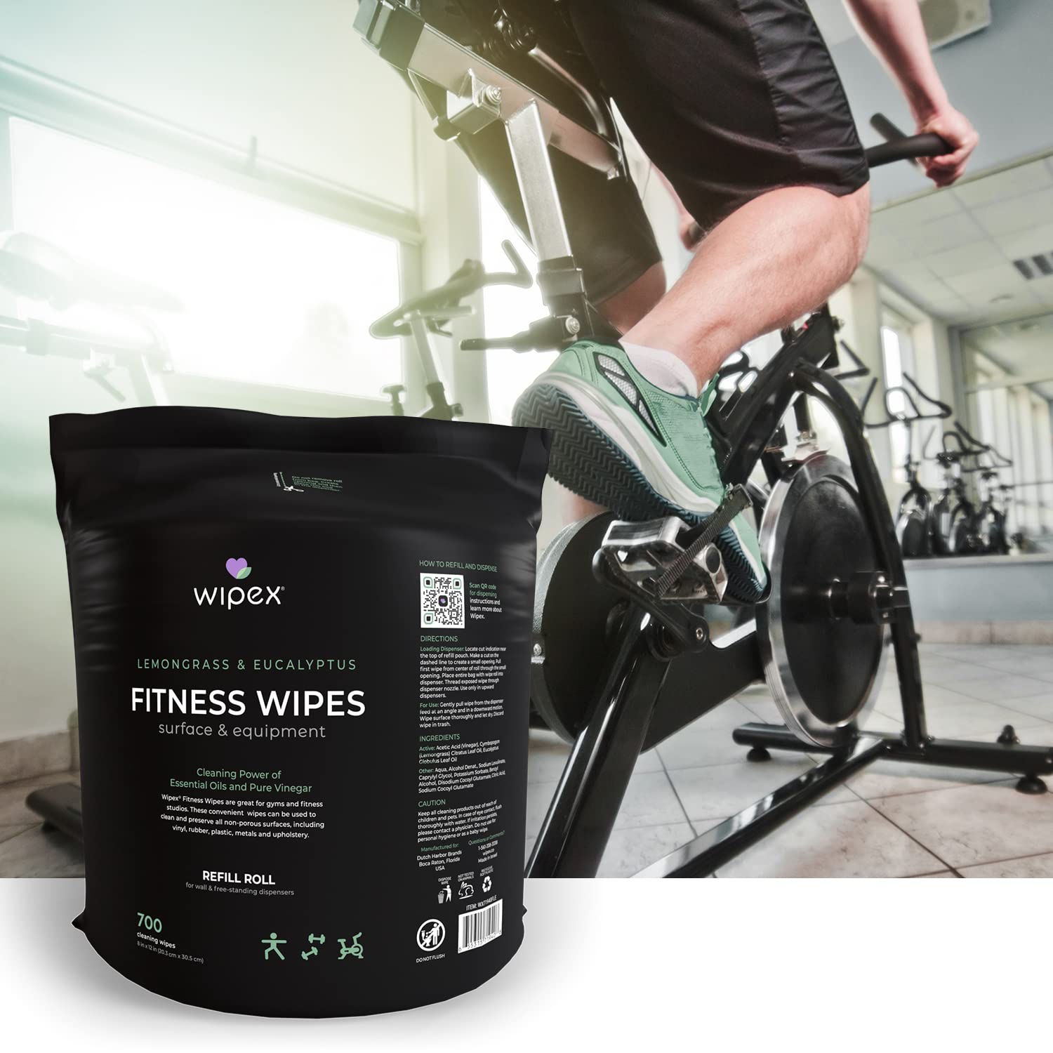 Wipex Gym Wipes for Equipment Cleaning - 700 Large 8x12 Inch Natural Fitness Wipes Refills for Dispensers - Lemongrass & Eucalyptus Oil Disinfectant Wipes, Bulk Multipurpose Surface Cleaning Wipes (1 Pack) - Perfect for Gym Equipment, Yoga Mats & Home Workout Gear