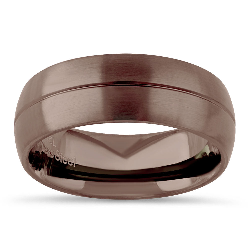 Stainless Steel Brown Plated Groove Band Ring for Men & Women - Fashion Jewelry for Everyday Wear, Wedding, Anniversary & Gift Giving