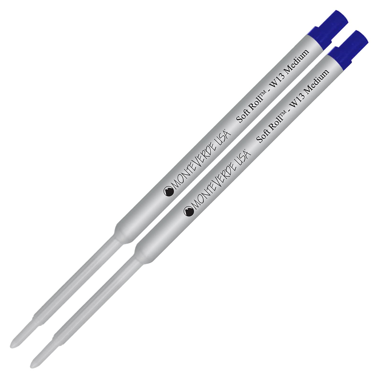 Monteverde Soft Roll Ballpoint W13 Ink Refills 2-Pack - Compatible with Waterman Style Pens - Blue Medium Tip 0.7mm - Smooth Writing for Office, School & Everyday Use