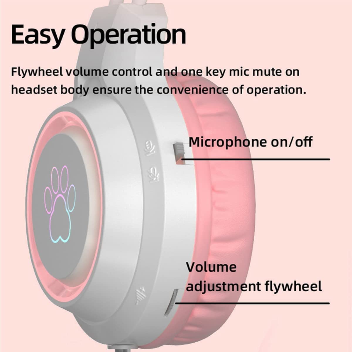 Wireless Gaming Headset with Detachable Cat Ears - 3.5mm Wired RGB Headphones with Adjustable Mic, Memory Foam Ear Cushions & Noise Cancelling for Xbox, PS5, Switch, PC, Mac, Mobile - Perfect for Streaming, Esports & Late-Night Gaming (Pink)